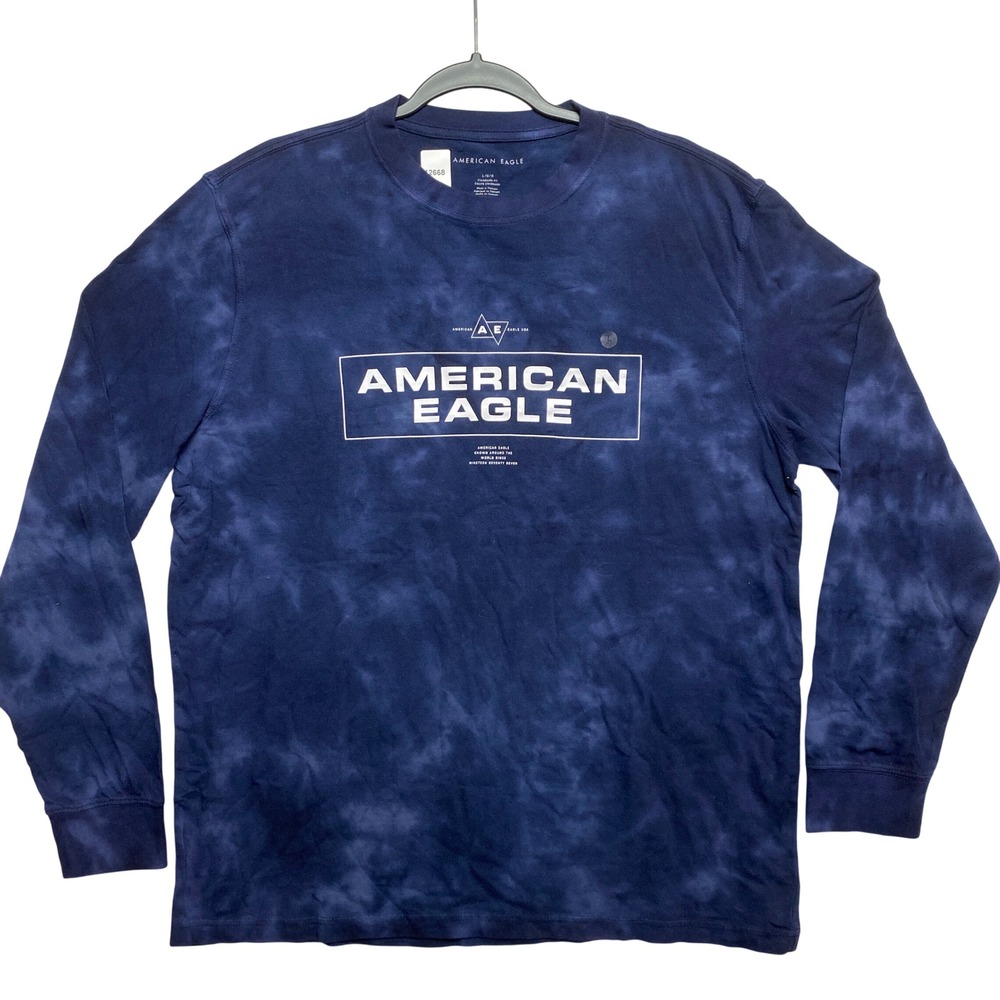American Eagle T-Shirt Mens L Blue Tie-Dye Standard Fit Graphic Logo 1182-01237